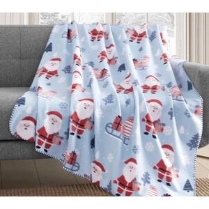 Christmas Birch Trail Jingleson Blue Santa Holiday‎ Printed 50"x60" Fleece Throw